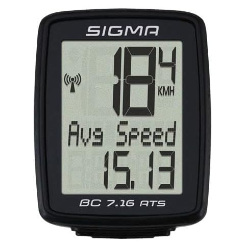Sigma Sport Bicycle Computer BC 7.16 ATS, 7 Functions, Average Speed, wireless Bike Computer, Black Cover