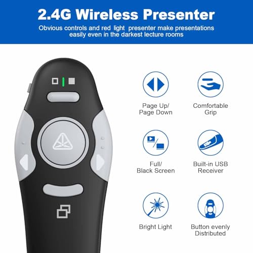 QUI 2 Pack Presentation Clicker, Wireless Presenter Remote Clicker for PowerPoint, Slide Advancer for Mac, Windows, Google Slide, Keynote (USB Type-c, Black Blue) - Thumbnail 3
