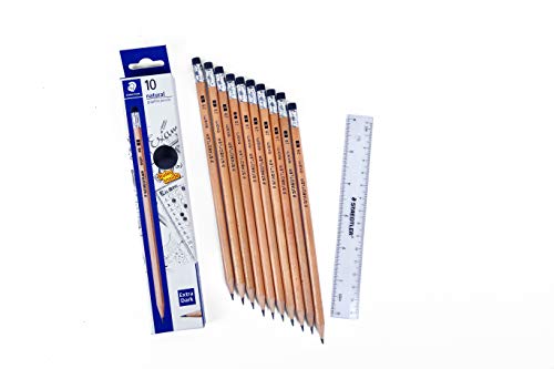 Image of STAEDTLER Exam pencils in natural wood barrel in pack of 10 nos. with ruler
