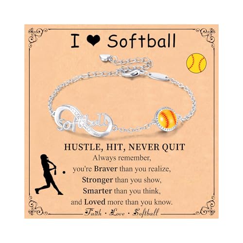 Image of Softball /Volleyball /Soccer /Basketball Bracelet for Girls Teen Women,14K Gold Plated Infinity Charm Link Bracelet Sports Accessories Jewelry Gifts for Lovers Players Team Coach