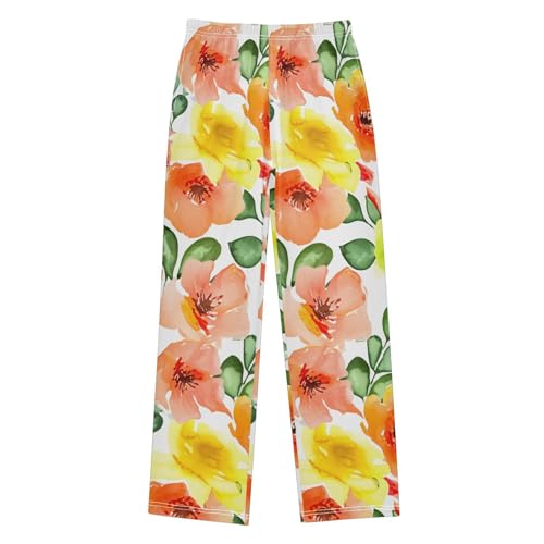 J JOYSAY Watercolor Poppy Leaves White Pajamas Pants Soft Long Pajama Bottoms Lounge Sleep Pants Size S-XL