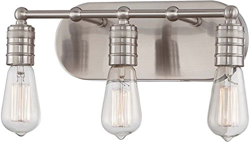 Minka Lavery Farmhouse Wall Light Fixtures 5135-84 Downtown Edison Wall Bath Vanity Lighting, 3-Light 120 Watts, Brushed Nickel