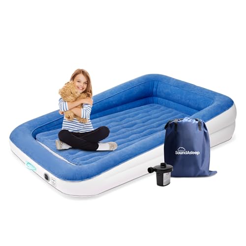 SoundAsleep Products Dream Series Kids Air Mattress Includes High Speed External Pump - Extra Tall Safety Bumpers - Portable Toddler Blow up Bed for Kids