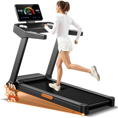 LONTEK Tapis de Course Pliable Inclinable 16%, 14KM/H Tapis de Marche avec Surveillance de Fréquence Cardiaque, Treadmill Home avec Moteur 3,5CV et Affichage...