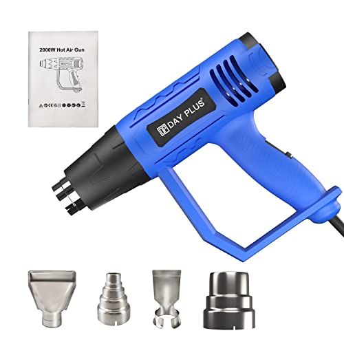 2000W Professional Heat Gun, 2-Temp Settings 300℃-600℃, Double Insulation Protection, High Efficiency Heating Wire Grid for Fast Heating, 4 Nozzles, for Shrinking PVC, Drying Moist Wood
