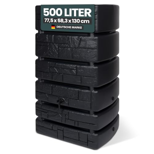 Kreher Tonneau à eau XXL Tower Stone avec robinet, aspect pierre anthracite/gris, volume de 500 l, dimensions (l x p x h) : 77,5 x 58,3 x 130 cm (anthracite)