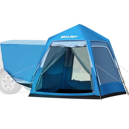 SUV Tent for Camping Double Layer PU3000mm Waterproof Car Camping Tent 6 Person Pop Up Tent with Rainfly and Storage Bag，Weather Resistant SUV Tailgate Tent，Blue 10'H x 8'L x 7.2'W
