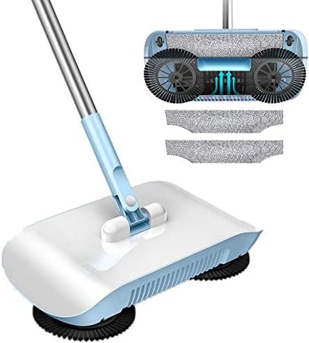 feiquan Upgrade Floor Sweeper for Hardwood Surfaces,Wood Floors,Laminate,Tile - Small & Portable Broom- Cleans Dust Pet Hair- Manual Hand Push Mop Vacuum Cleaner - No Noise,Non-Electric -with 2 Cloth