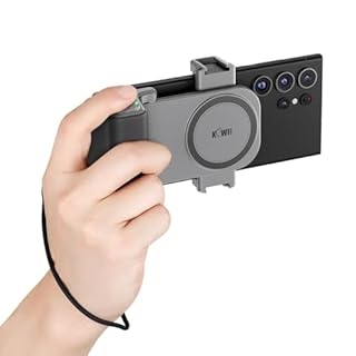 KIWIFOTOS Grande poignée pour smartphone avec zoom vidéo magnétique et télécommande Bluetooth - Enregistrement de vlogging pour téléphones iOS Android de largeur 59 à 85 mm (gris)