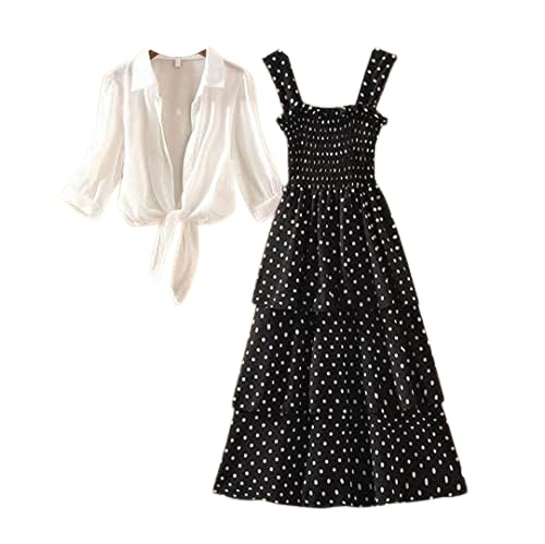 Image of Milkyway Women Stylish Elegant Look Ankle Length 3 Layered Polka Dot Dress with Plain Shrug