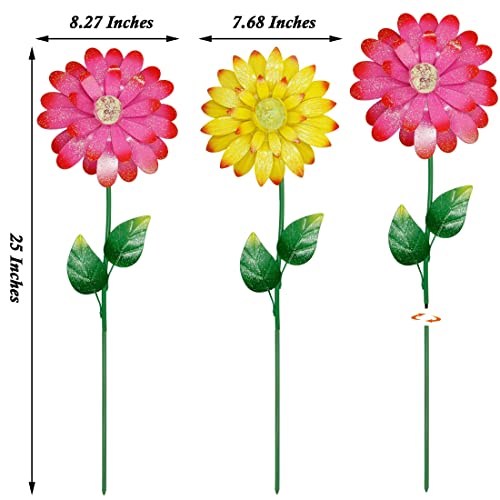 Juegoal 25 Inch Flower Garden Stakes Decor, Shaking Head Metal Outdoor Sunflowers Daisy Glow In Dark Metal Yard Art, Indoor Outdoor Lawn Pathway Patio Ornaments,Set Of 2 #TOP4