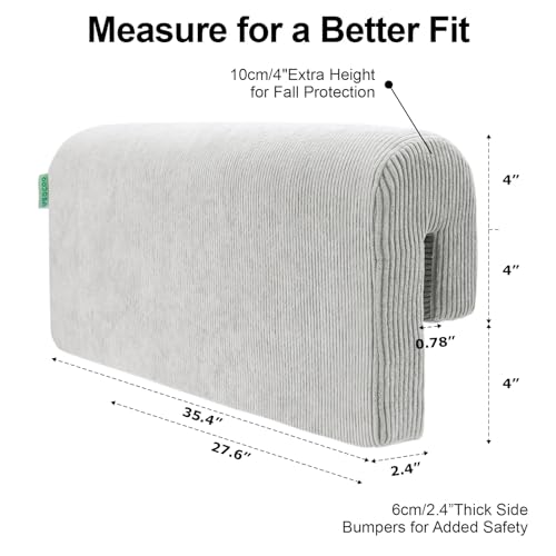 Image of AEOCOO Bed Rail Bumpers Protector, Size 3 Ft, Bed Rail Height Extender Anti-Bump Bed Rails Protector, Loft Beds and Bunk Beds Bumpers Protector Fall Prevention, Grey
