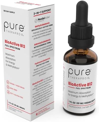 BioActive Vegan Vitamin B12 Sublingual Liquid Supplement (4 Drops a Day for a 180-Day Supply) - B12 Liquid Vitamin Drops with Hydroxocobalamin, Adenosylcobalamin & Methylcobalamin 1,000 mcg per Drop