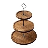 Xafrstyu Holz-Etagere, Eleganter 2-stöckiger Kuchenteller, Rustikales Display für Desserts, Obst und Snacks, Perfekt für Küchen-Dekor und Feiern (3-Tier,Dunkelbraun)