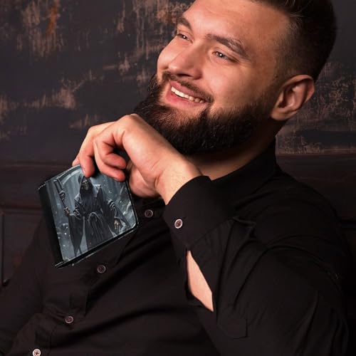 Slim Leather Wallet for Men - Grim Reaper Bifold Credit Card Holder with Money Clip & 6 ID Window4