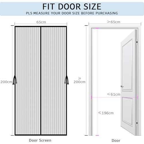 Image of YRH Fly Screen Balcony Door Magnetic 65 x 200 cm - Insect Protection Balcony Door, Fly Screen Door Magnetic with Side Buckles, Durable Mesh, Black