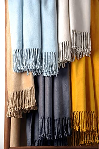 Ep Mode Fringed Mulberry Silk Throw Blanket For Sofa (Spicy Mustard) #TOP4