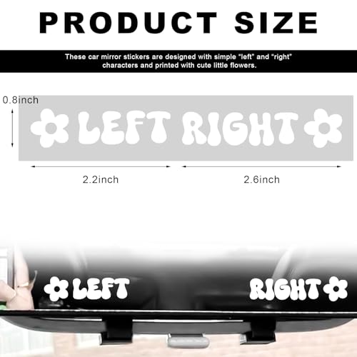 Image of Left Right Car Sticker, Beautiful Rear View Mirror Decor Waterproof Vinyl Sticker, Cute Left Right Auto Window Decal Vanity Mirror Decoration for Women Girl, Car Accessories (White)
