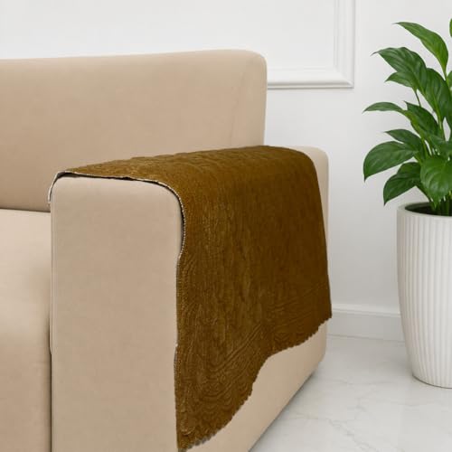 Image of Homerz Premium Petal Charm Sofa Cover | Embossed Floral Pattern | Soft Touch, Anti-Dust & Easy Wash Fabric Cloth, Washable and Durable (Mustard, 2 Pc Armrest, Armrest)