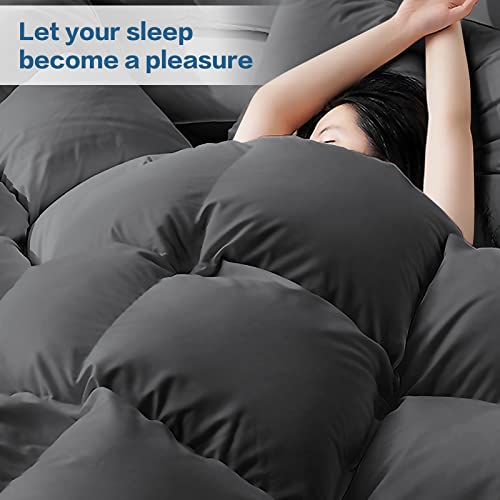 Bedhours Oversized King Comforter Set 3Pcs Soft Breathable Bedding Comforter Set Cooling Down Alternaive Comforter/Duvet Insert + 2 Pillow Shams Machine Washable (Dark Grey Oversized King) #TOP2