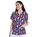 YEZEX Scrub Tops for Women, V Neck Printed Scrub Tops, Medical Nursing Stretchy Shirts w/ 3 Pockets (Dinosaur)