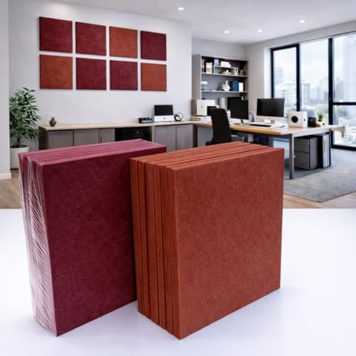 Image of MMT Acoustix Premium Felt Acoustic Panels for Offices, Bedrooms & Studios | Sustainable PET Felt Panels for Echo Reduction & Sound Absorption | 1x1 Ft, 9mm Thick | Sienna Exceptional - Pack of 16