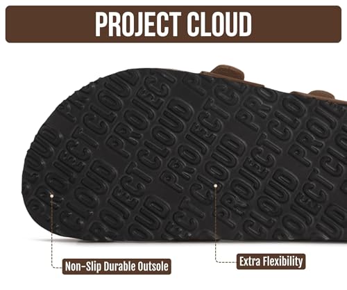 Image of Project Cloud 100% Genuine Leather Womens Sandals -Lightweight Womens Slides Memory Foam Insole & Cork Footbed Sandals Women - Non-Slip Beach Essentials Summer Sandals for Women 2026 (Lian)