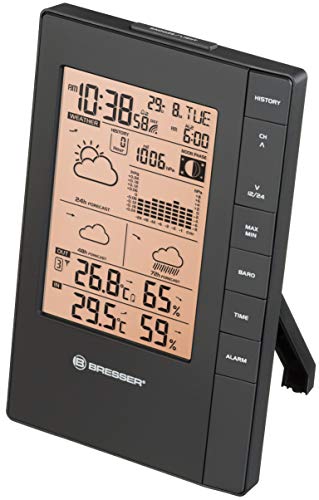 Bresser Wetterstation Funk mit Außensensor TemeoTrend FSX mit 3-Tages-Vorhersage, Mondphase, Frostwarnung, Luftdruck, Luftfeuchtigkeit, Temperatur und integriertem Wecker, schwarz