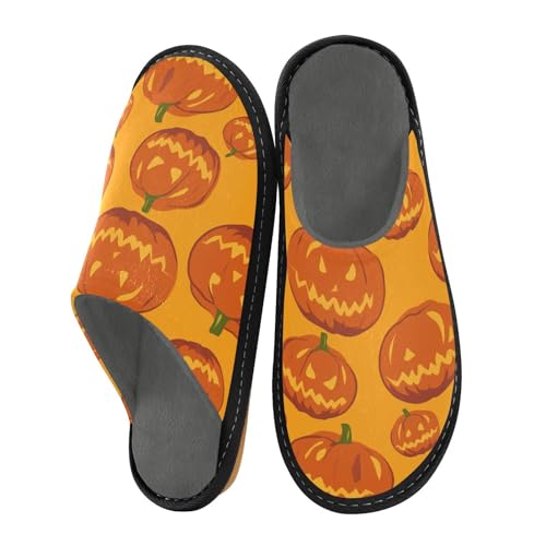 JUNZAN Halloween Pumpkins Memory Foam Slippers for Women Men House Slippers for Bedroom Indoor Orange