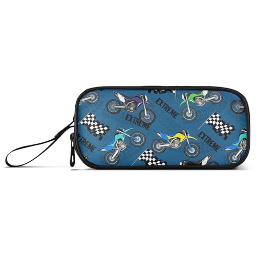 Image of Colorful Motorcycle Pencil Case Box Boys Girls Large Pencil Pouch with Zipper Compartments Big Capacity Stationery Pen Bag Organizer for Kids Teens Adults School