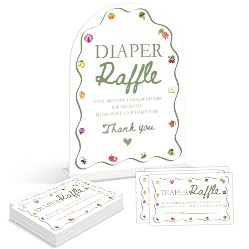 Baby Shower Games - Locally Grown Diaper Raffle, 1 Arch Acrylic Sign and 50 Diaper Raffle Tickets, Gender Reveal Game, Farmers Market Baby Shower Decoration Supplies (PE07)