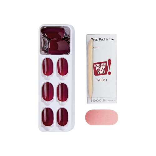 Image of Kiss Impress No Glue Mani Press On Nails Kit, Over You, 30 Red Peel and Stick Nails, Super Slim Short Squoval, Glossy Gel Finish, PureFit Technology, Includes Prep Pad, Manicure Stick & Mini File