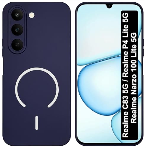 Image of SBMS Silicone Back Cover Case for Realme C83 5G /Narzo 100 Lite /P4 Lite | Soft Micro-Fibre Lining Inside | Magsafe Print On Back Side Camera Protection Bump | Shockproof Case Realme C83 5G (Blue)