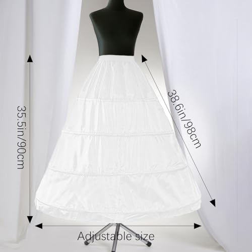 Jolbndcv Women's 4-Hoop Petticoat Crinline Petticoat Underskirt Skir Slips for Wedding Ball Gown Bridal Dress Tulle Slips Skirt White2