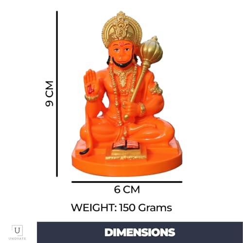 Image of UNOVATE Hanuman Idol for Car Dashboard, Home, Office Desk - Hanuman Murti for for Pooja, Temple Showpiece, Decoration, Festivals and Gifting. (9cm, Orange Color)