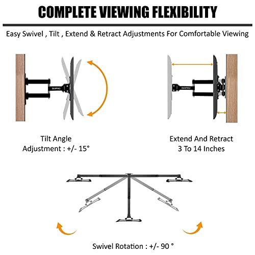 Image of Caprigo Heavy Duty TV Wall Mount Stand for 14 to 32 Inch LED /HD /Smart TV's, Full Motion Adjustable Universal TV Wall Mount Bracket with Swivel Rotation & Tilt Adjustments (M498)