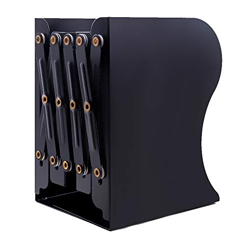 LokRoad Adjustable Bookends - Heavy Duty Metal Book Holders - 2 Dividers - Non Slip Book Stand - Stylish Decorative Bookends- Extends up to 19”(Black)