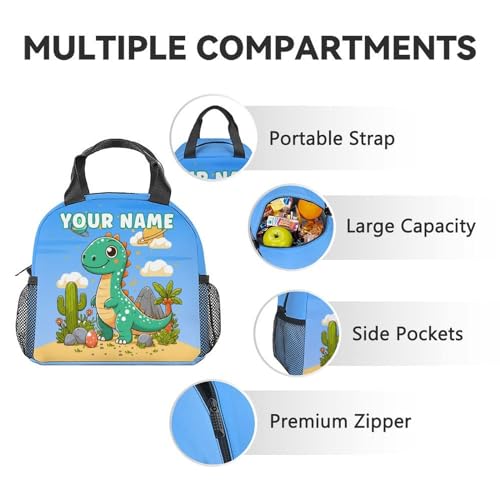 Personalized Boys Backpack with Lunch Box - Set of 3 Dinosaur School Backpacks Matching Combo - Lightweight Light Blue Bookbag and Pencil Case Bundle4