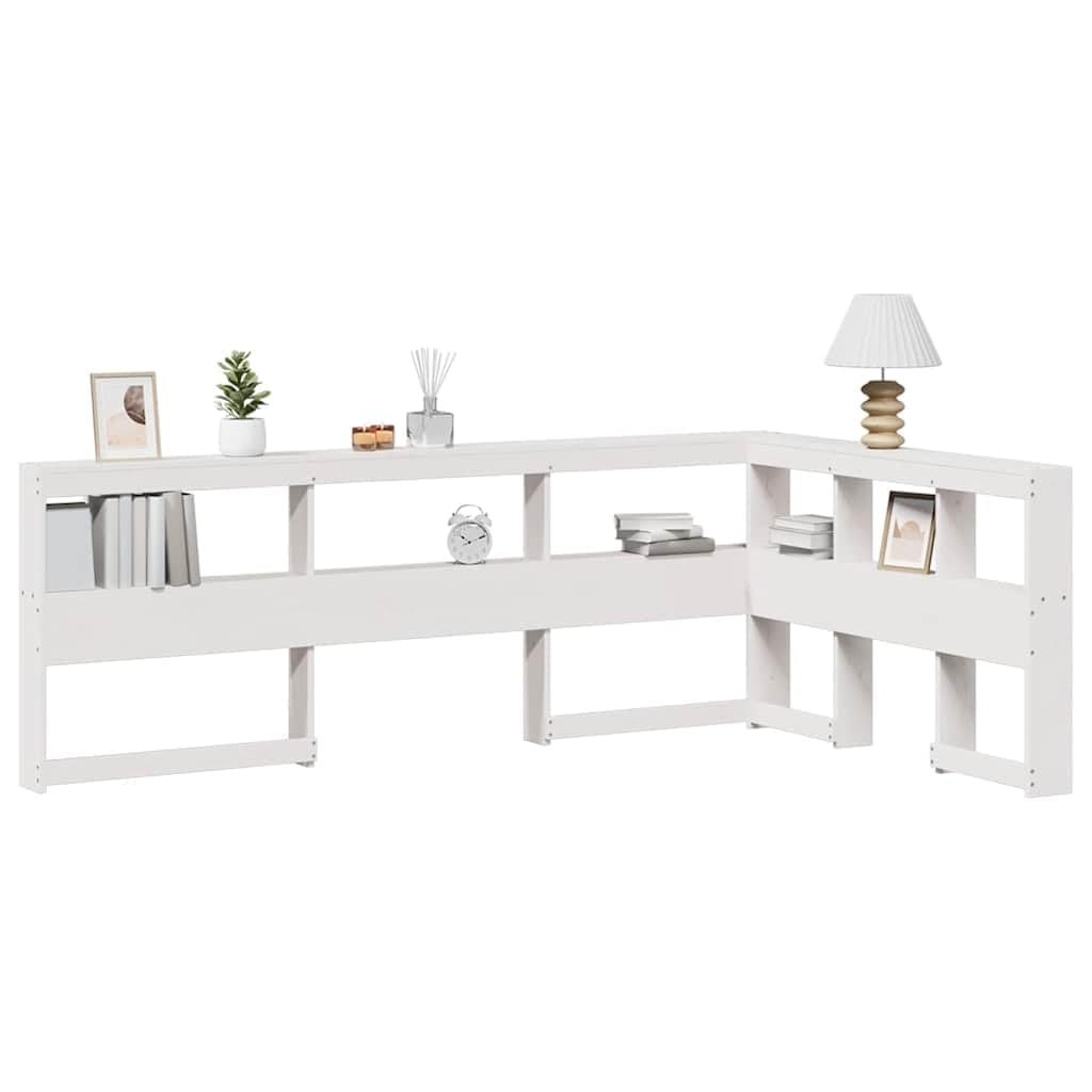 WKIEQACO Camas y accesorios, cabeceros y estribos, cabecero para libros, en forma de L, color blanco, 180 cm, madera maciza de pino