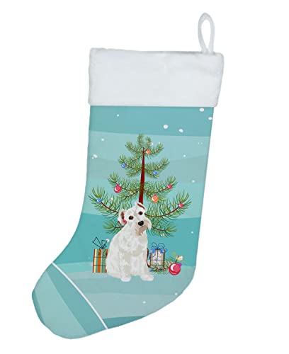 Caroline's Treasures WDK3156CS Schnauzer White #1 Christmas Christmas Stocking Fireplace Hanging Stockings Christmas Season Party Decor Family Holiday Decorations