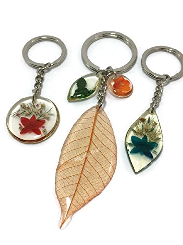 3pc Keyring Flower 3D Resin Leaf Keychain Jewelry Collection Souvenir Gift K007