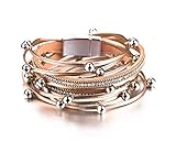 Fesciory Leather Wrap Bracelets for Women, Boho Leopard Multi-Layer Crystal Beads Cuff Bracelet Jewelry (RoseGold Beads)