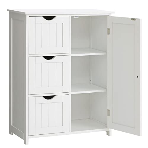 Iwell Bathroom Storage Cabinet, Bathroom Cabinet With 3 Large Drawers And 1 Adjustable Shelf, Freestanding Floor Cabinet For Bathroom, Living Room, White #TOP26