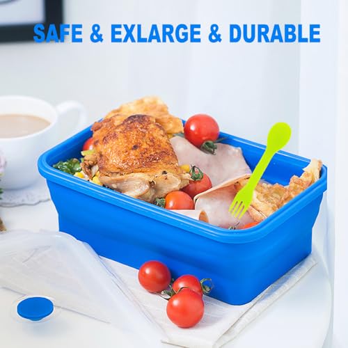 Contenedores plegables de almacenamiento de silicona con tapas, lonchera Bento plegable, paquete de 2 para cocina y camping, ideal para preparar comidas y ahorrar espacio