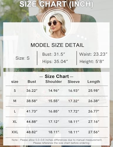 Kistore Kistore Damen Mode Elegant Bluse 3/4 Ärmel Langarm Sommer Top Unregelmäßiger Kragen Tunika Lässig Locker Boho Oberteil 2026 Frühling Shirt (L,Grüner Retro-Druck) - Designansicht 6 | TV | Video | Foto