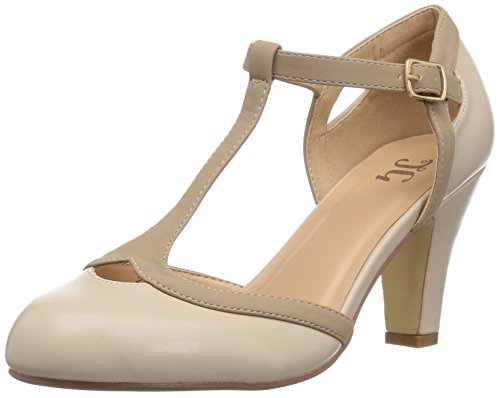 Brinley Co Womens Cut Out Round Toe T-Strap Two-Tone Matte Mary Jane Pumps Nude, 7 Wide Width US