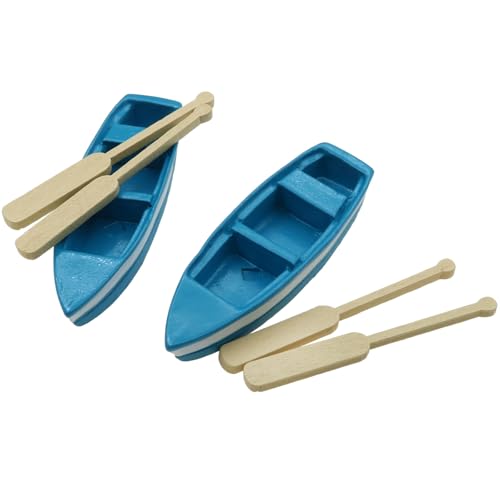safycaby 2 Set Miniature Blue Boat Mini Rowboat Model with OARS Little Resin Boat Canoe Model for Fairy Garden Home Decoration - Thumbnail 3