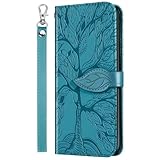 Rnrieyta Miagon Prägung Lederhülle für Samsung Galaxy S24,Handyhülle Tasche Brieftasche Hülle Bookstyle Schutzhülle Flip Case Cover Klapphülle Kartenfächer,Blau