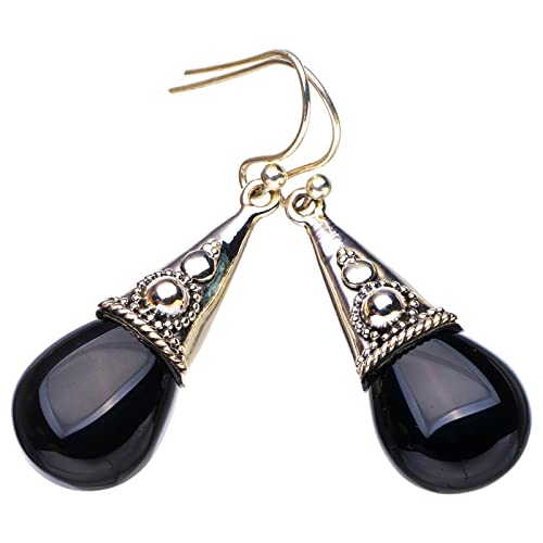 Boucles d'oreilles Onyx Noir en argent 925 fait main StarGems de 4.45cm