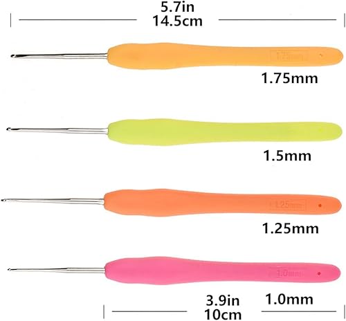 Miniatura 4 de Lind Kitchen 4 ganchos de ganchillo, kit de ganchos de ganchillo de encaje con mango multicolor, agujas de metal para tejer con asas suaves (0.039